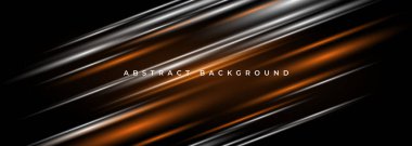 Turuncu ve beyaz çizgili siyah soyut bir arka plan. Modern karanlık geniş soyut pankart tasarımı. Vektör illüstrasyonu