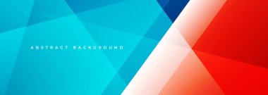 Mavi ve kırmızı, geometrik şekilli modern geniş pankart. Açık mavi ve kırmızı soyut arkaplan. Renkli afiş tasarımı veya e-posta imzası arkaplanı. Vektör illüstrasyonu.