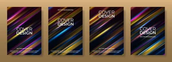 Set Creative Covers Glowing Multicolored Lines Abstract Backgrounds Covers Posters — Stok Vektör