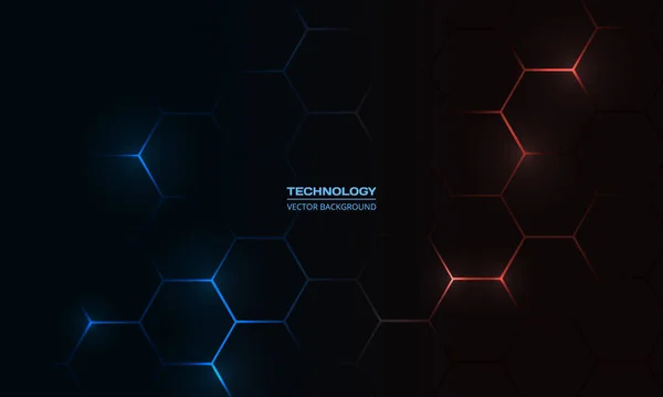 Dark Hexagon Gaming Abstract Vector Background Blue Red Colored Bright —  Vetores de Stock