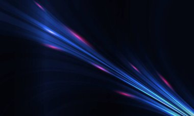 Abstract modern dark blue technology background with light pink neon rays and flowing lines. Vector illustration