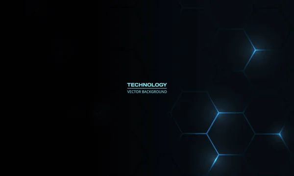 Black Abstract Technology Background Neon Blue Hexagonal Lines Tech Gaming — Vetor de Stock