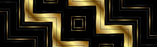 Abstract Luxury Black Gold Wide Background Square Shapes Elegant Lines — Stockvektor