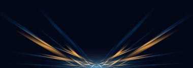 Abstract futuristic blue and yellow wings on dark blue wide background. Vector illustration