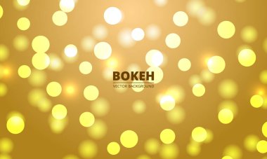 Altın arka planda beyaz ve sarı bokeh ışıklar. Parıltılı ışıklı bir tatil tatili. Odaklanamayan şenlik ışıkları. Işık arkaplanındaki bulanık parlak soyut bokeh.