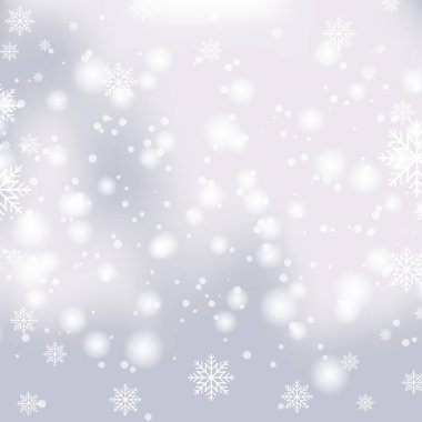 Beyaz kış yılbaşı vektör arka planında kar yağışı. Bokeh şenliği için parlak kar ve kar taneleri. Flakes konfeti serpiştirilmiş kart ya da afiş. Dondurucu soğuk semboller.