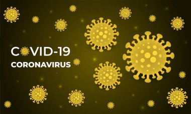 Coronavirus enfeksiyonu hücre covid-19. Corona virüsü koyu sarı vektör arka planı. Deve sarısı arka planda 2019 ncov virüsü. Virüs corona covid-19 hücreleri. Vektör İllüstrasyonu.