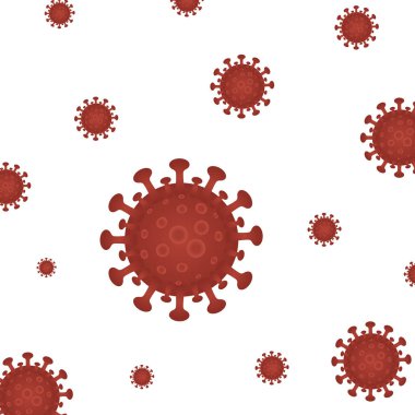 Coronavirus kırmızı covid-19 vektör arkaplanı. Beyaz bir zemin üzerinde Corona virüsü enfeksiyonu covid-19 hücreleri. Enfeksiyon tehlikesi 2019-ncov roman koronavirüs bakterisi. Koronavirüsü durdurun..