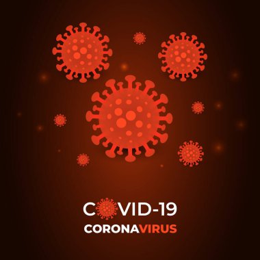 Koyu kırmızı soyut bir arka planda Coronavirus enfeksiyon hücresi. Karanlık vektör arka planında Coronavirus sembolü. COVID-19 pandemik kırmızı arka plan çizimi.