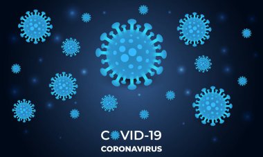 Corona virüsü enfeksiyonu covid-19. Coronavirus lacivert vektör arkaplanı. Deniz mavisi arka planda 2019-Ncov virüsü. Virüs korona hücreleri. Vektör İllüstrasyonu.