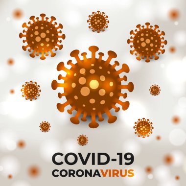 Coronavirus hücreleri beyaz bir tıbbi arka planda bakteriyel. Covid19 sarı renkli viral hücreler. Corona virüsü, covid-19 gerçekçi illüstrasyon.