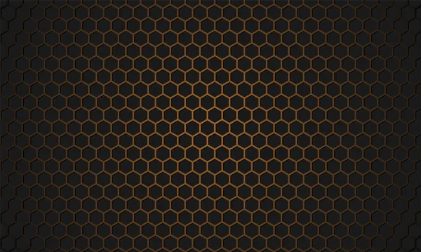 Black Gold Hexagon Carbon Fiber Texture Golden Honeycomb Metal Texture — Stock Vector