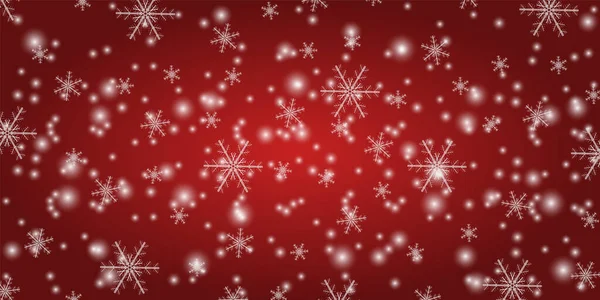 Snowfall Red Festive Background Winter Snowflakes Vector Background Shining Snow — Stock Vector