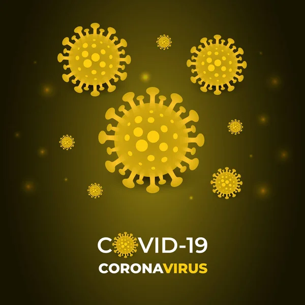 Focolaio Coronavirus Infezione Cellulare Covid Corona Virus Sfondo Vettore Giallo — Vettoriale Stock