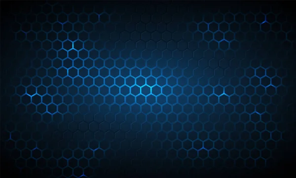 Tecnologia Azul Escuro Fundo Vetor Hexagonal Abstrato Azul Brilhante Energia —  Vetores de Stock