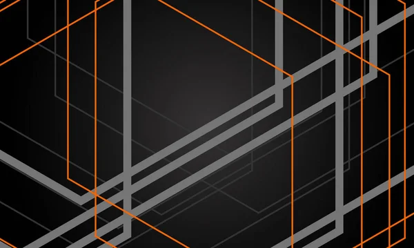 グレーとオレンジの幾何学的なラインとアウトラインと黒の抽象的な現代的な背景 ベクターイラスト — ストックベクタ