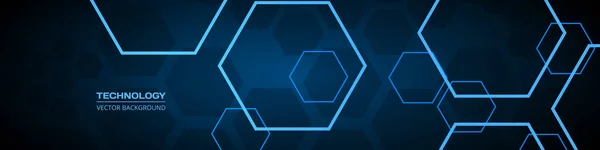 Tecnologia Azul Escuro Amplo Fundo Abstrato Com Elementos Hexagonais Abstract — Vetor de Stock