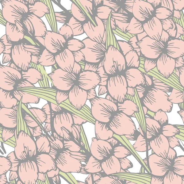 Gladiolenblüten Isoliert Auf Transparentem Hintergrund Handgezeichnete Florale Nahtlose Mustervektorillustration Ideal — Stockvektor