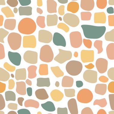 Sevimli bir el, ezilmiş taşla renksiz desen çizmiş. Duvar kâğıdı için arka plan tasarla. Vektör illüstrasyonu.