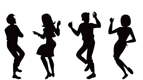 Happy business people's silshouette celebrate. Cute dancing people. Success. Team, partners. Vector illustration for banner, flier or card design.