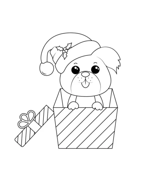 Coloriage Avec Petit Chiot Dans Coffret Cadeau Avec Casquette Père — Photo