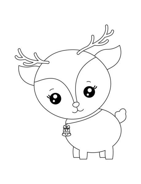 かわいいかわいい鹿のベル 子供のための黒と白のクリスマスの着色ページ — ストック写真