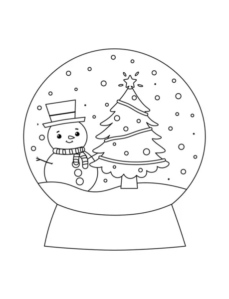 Bonhomme Neige Mignon Sapin Noël Dans Boule Neige Coloriage Noël — Photo