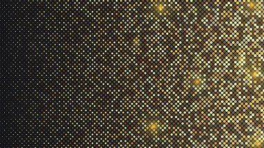 Siyah ve altın rengi yarım ton parıltı arka planda. Siyah arkaplanda altın konfeti parıltısı. Tasarımınız için lüks vektör illüstrasyonu.