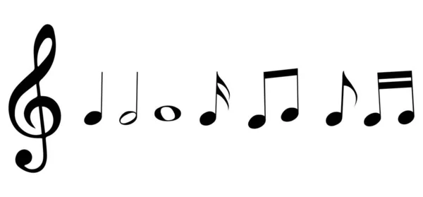 Conjunto Iconos Notas Musicales Negras Aisladas Sobre Fondo Blanco Símbolo — Vector de stock