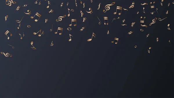 Golden Flying Music Notes Symbols Design Dark Background Inglés Banner — Archivo Imágenes Vectoriales