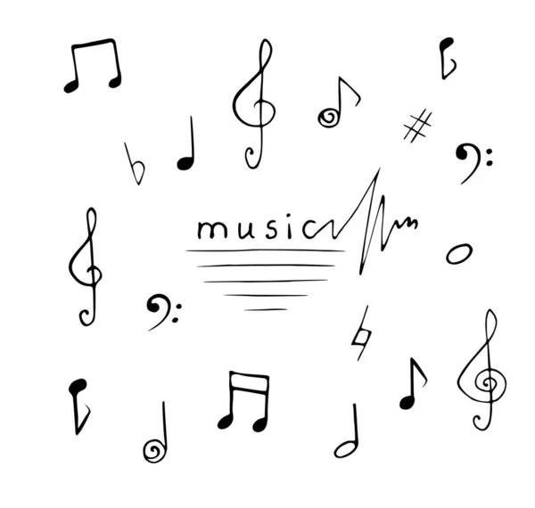 Mão Desenhado Doodle Notas Música Elementos Conjunto Assinatura Desenho Ilustração — Vetor de Stock