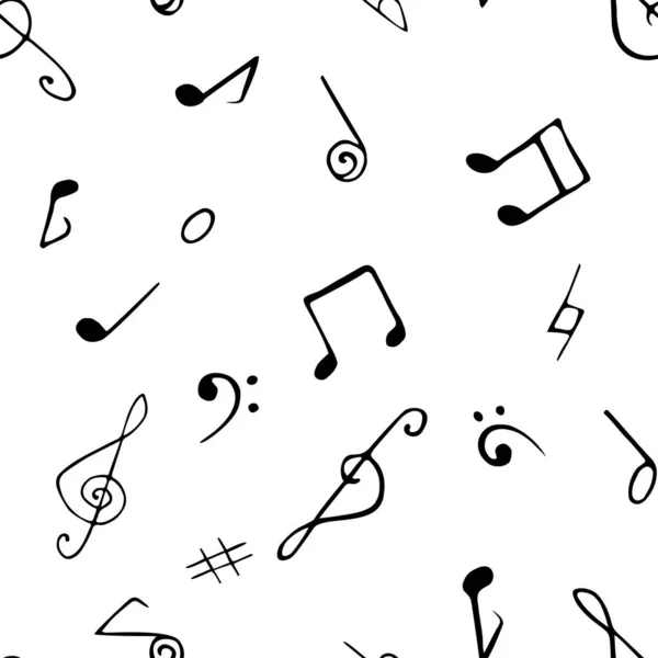 Notas Música Garabato Dibujado Mano Elementos Patrón Inconsútil Firma Aislada — Archivo Imágenes Vectoriales