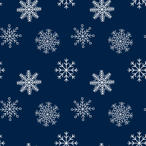 Inverno Fundo Azul Escuro Com Flocos Neve Sem Costura Padrão — Vetor de Stock