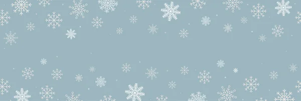 Fundo Azul Inverno Com Flocos Neve Padrão Sem Costura Horizontal — Vetor de Stock