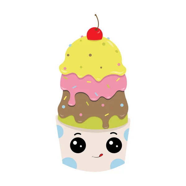 Mignon Personnage Crème Glacée Illustration Vectorielle Pour Impressions Cartes — Image vectorielle