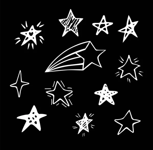 Étoiles Gribouillées Dessinées Main Eléments Illustration Vectoriels Noir Blanc Pour — Image vectorielle