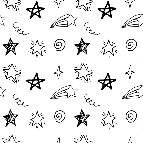 Étoiles Gribouillées Noires Dessinées Main Formes Abstraites Isolées Motif Sans — Image vectorielle