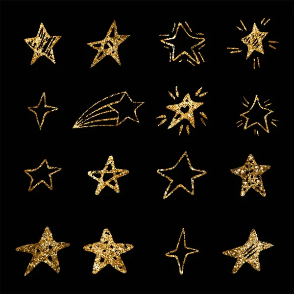 Collection Étoiles Doodle Dessinées Main Texture Scintillante Étoiles Isolées Sur — Image vectorielle