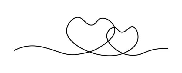 艺术线连续两个心脏图标孤立在白色背景 爱情的轮廓符号 情人节第一行平面图 — 图库矢量图片