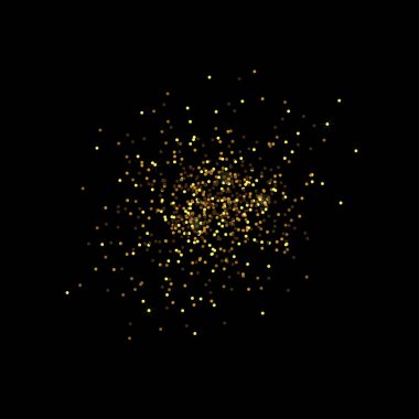 Altın yuvarlak, siyah arka planda izole edilmiş daireler. Vektör çizimi. Parti dekorasyonu için düşen altın tozlar, doğum günü kutlaması, pankart, yıldönümü veya Noel, Yeni Yıl. Festival dekorasyonu..