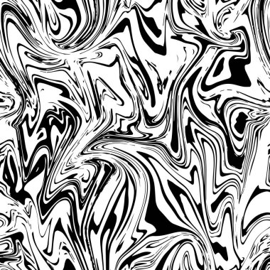 Akışkan boya kusursuz desen tasarımı. Beyaz arka plan mermer jeotunda siyah sıvı çizgiler. Boya akış stili. Vektör illüstrasyonu. Lekeli yaratıcı arkaplan.