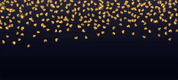 Gold Hearts Confetti Isolated Black Background Vector Illustration Falling Golden — стоковый вектор