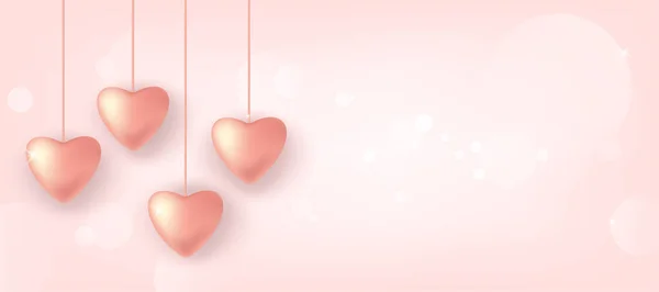 Rose Gold Hearts Shape Bokeh Sparkles Background Elegant Blank Poster — стоковый вектор