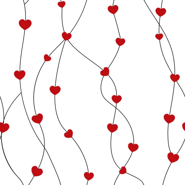 Kırmızı kalpli, soyut siyah dikey çizgiler beyaz arka planda şekilsiz desen. Sevgililer Günü için vektör illüstrasyonu, düğün, kadınlar, anneler günü selamı, davetiye grafik tasarımı.