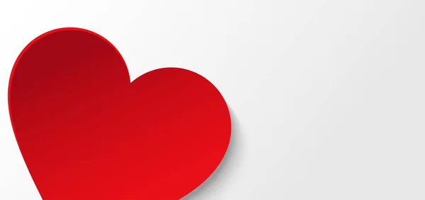Beyaz arka planda izole edilmiş gölgesi olan kırmızı kağıt kalp şekli. Gerçekçi bir kalbi olan, 3 boyutlu, boş bir afiş. Poster, kapak, satış, düğün için vektör çizimi. Sevgililer Günü kartı.