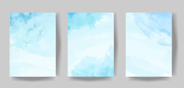 Mavi suluboya ıslak yıkama, 5x7 davetiye arkaplan koleksiyonu. Doğum günü ve düğün için vektör illüstrasyon şablonu, bu bir erkek kartı ve daha fazlası..