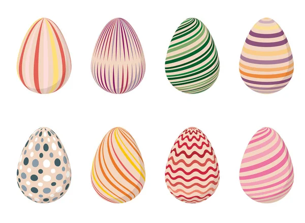 Colorida Colección Huevos Ornamentados Ilustración Vectorial Aislada Sobre Fondo Blanco — Vector de stock