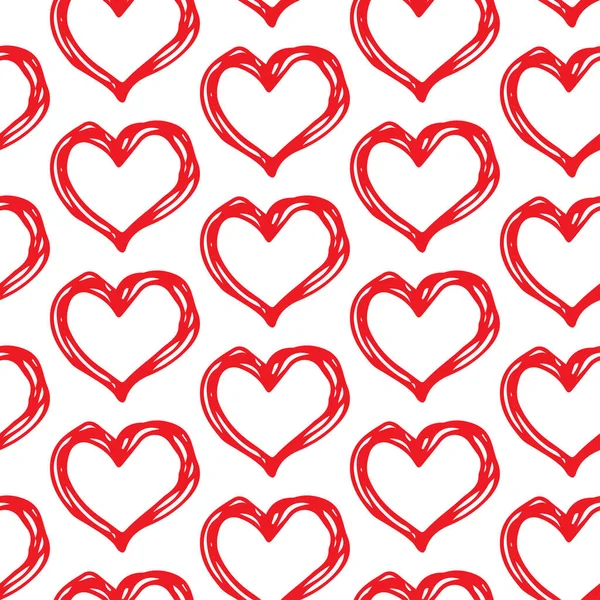 Красные Каракули Сердца Контур Бесшовный Узор Белом Фоне Мода Любит — стоковый вектор