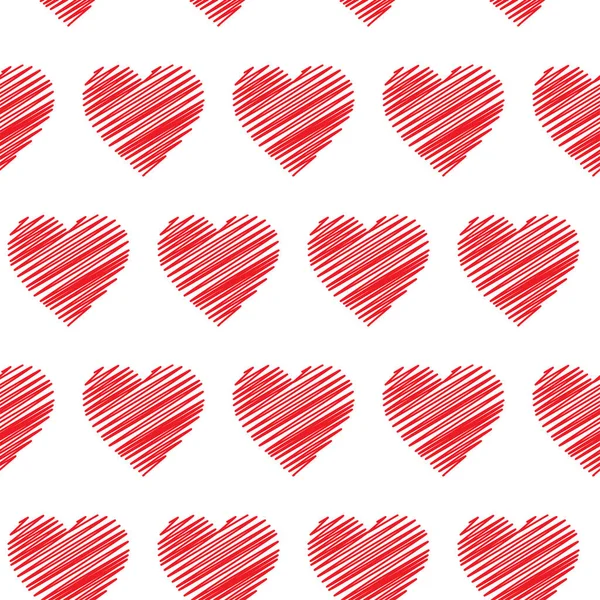 Kırmızı Karalanmış Kalpler Beyaz Arka Planda Pürüzsüz Desen Moda Aşkı — Stok Vektör