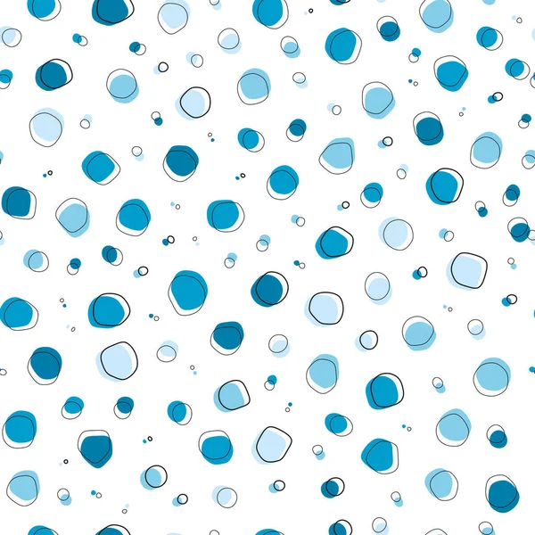 Formes Organiques Rondes Bleues Avec Trait Noir Motif Sans Couture — Image vectorielle